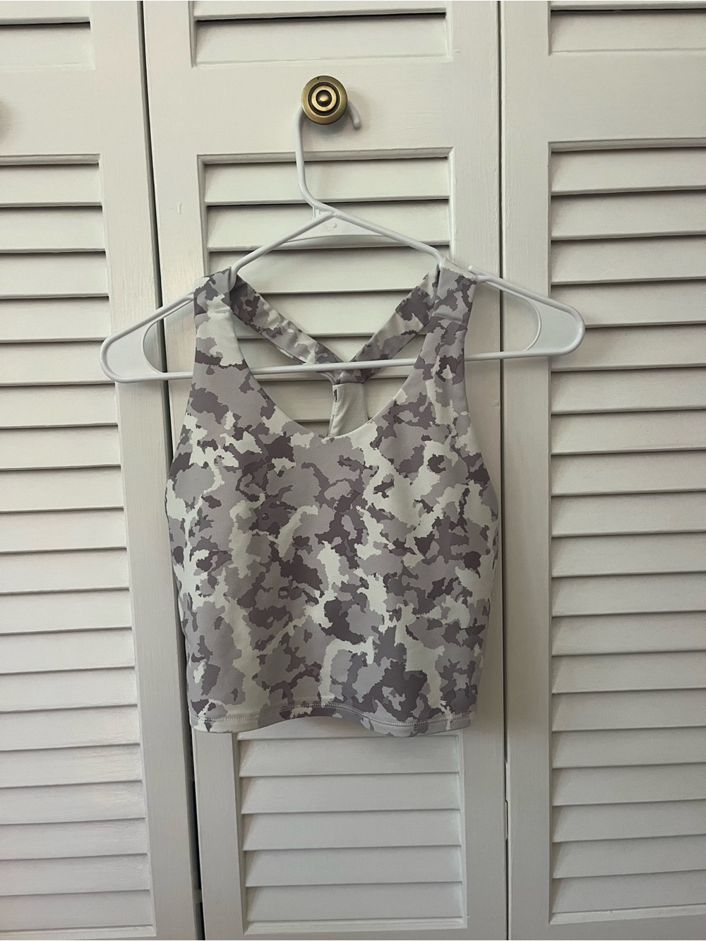 Camo Print Crop Tank Top in Light Gray & Cream